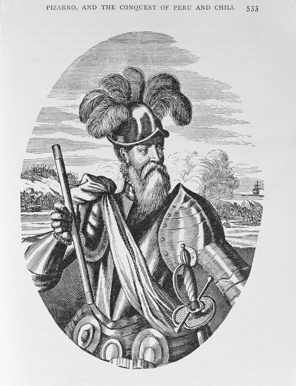 Portret Francisco Pizarro (ok. 1475-1541) z „The Narrative and Critical History of America”, pod redakcją Justina Winsora, Londyn, 1886 autorstwa English School