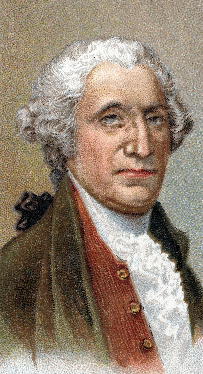 Portret Jerzego Waszyngtona (1732-1799), amerykańskiego polityka i przywódcy wojskowego, pierwszego prezydenta Stanów Zjednoczonych Ameryki - Z serii „Liderzy ludzi”” - Chromolitografia - Szkoła angielska, XX wiek - autorstwa English School