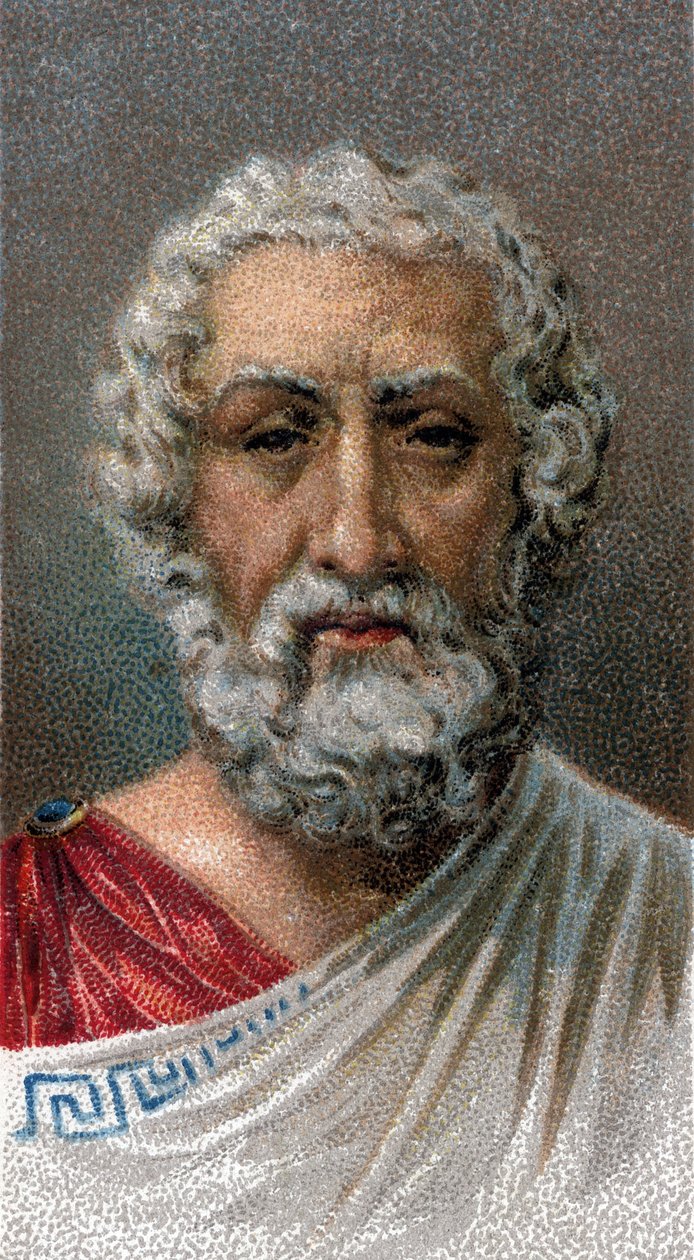 Portret HOMERA (IX-VIII wpne) - Grecki poeta - Portret Homere (IX wpne) Grecki poeta - Z serii „”Przywódcy ludzi””” - Chromolitografia - Szkoła angielska, XX w. - autorstwa English School