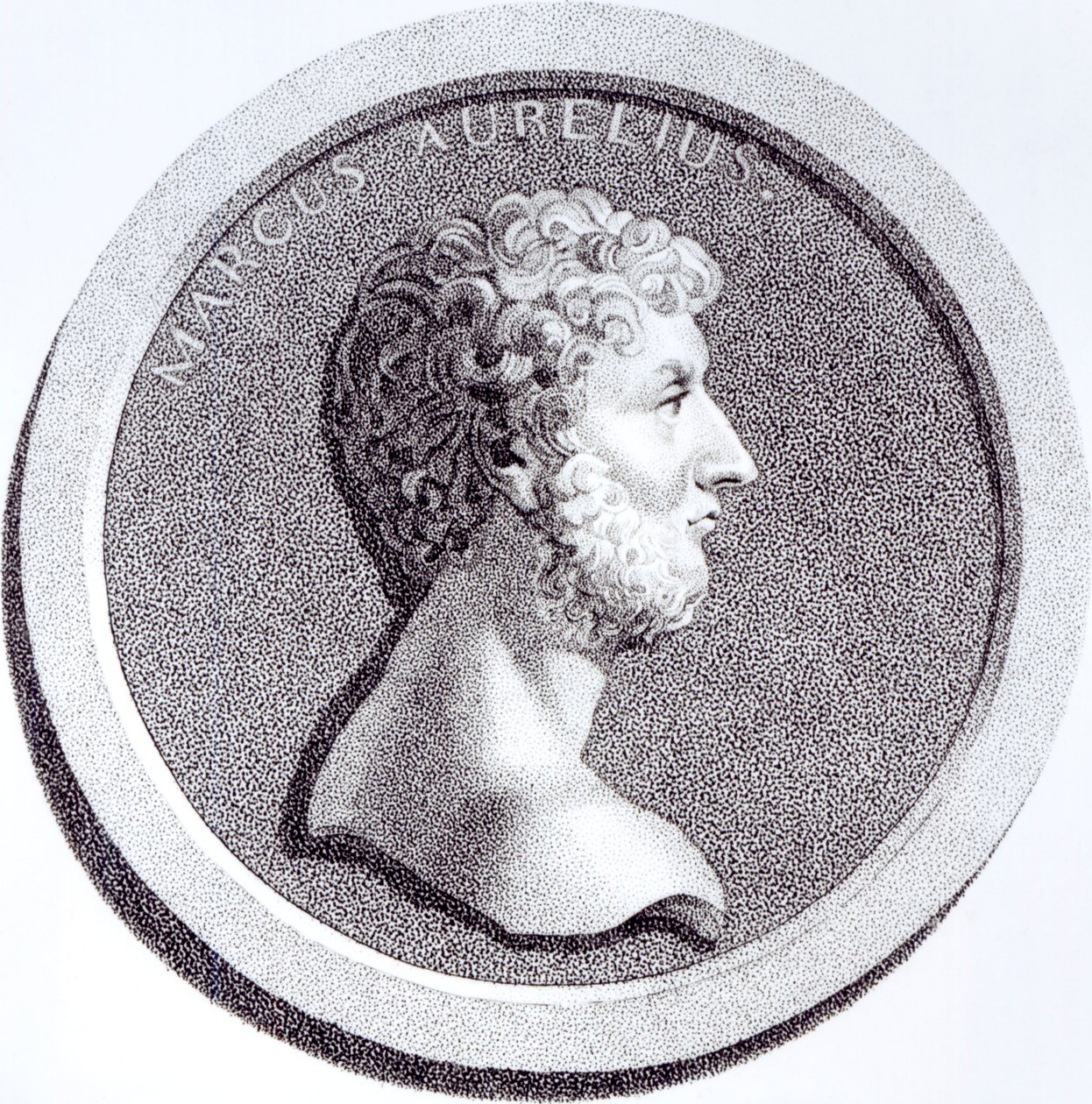 Portret Marka Aureliusza, z „Historii schyłku i upadku Cesarstwa Rzymskiego”, tom 6 Strona 81, autorstwa Edwarda Gibbona, 1808 autorstwa English School