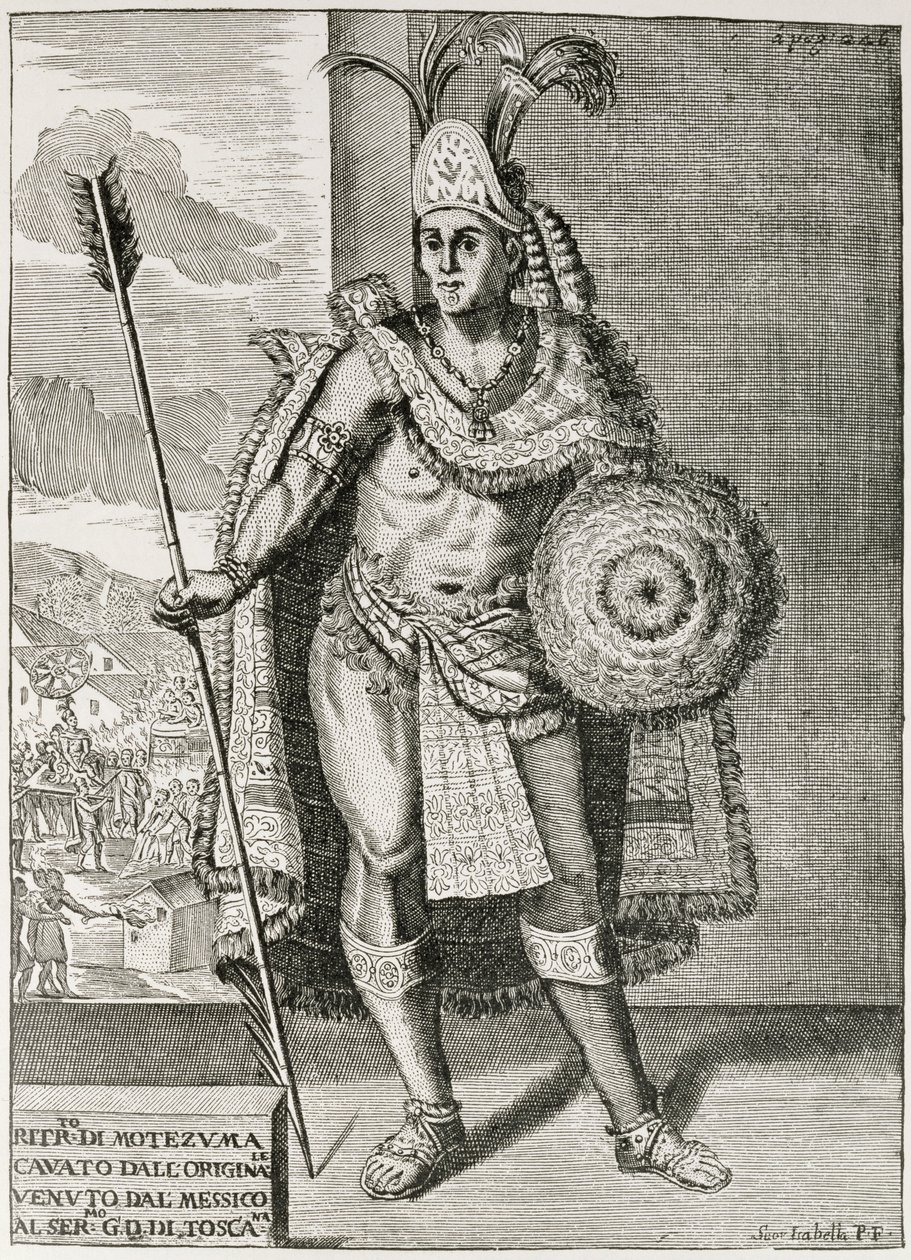 Portret Montezumy II (1466-1520) z „The Narrative and Critical History of America”, pod redakcją Justina Winsora, Londyn, 1886 autorstwa English School