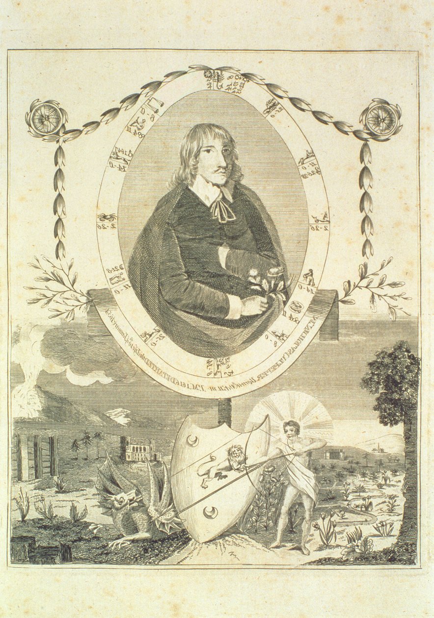 Portrait of Nicholas Culpeper (1616-54), frontyspis Culpepers English Physician and Complete Herbal, opublikowany 1790 autorstwa English School