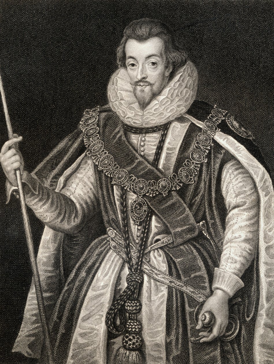 Portret Roberta Cecila, 1. hrabiego Salisbury (1563-1612), z Lodges British Portraits, 1823 autorstwa English School