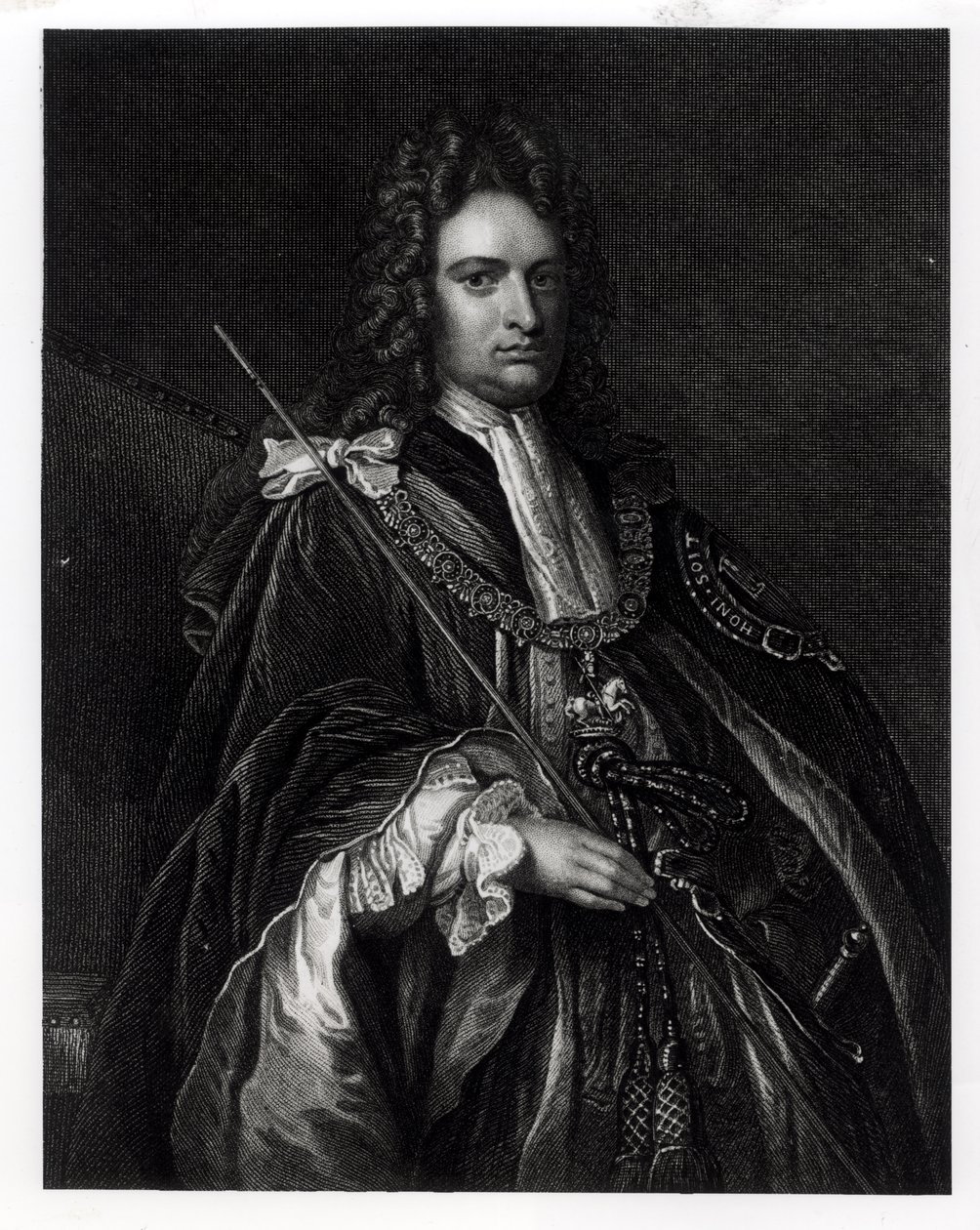 Portret Roberta Harleya, pierwszego hrabiego Oksfordu (1671-1724) (rycina) (zdjęcie bw) autorstwa English School