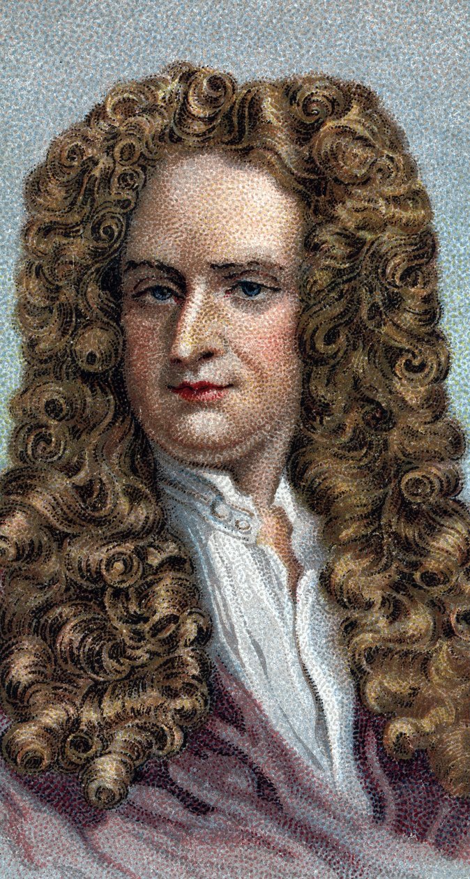 Portret Sir Isaaca Newtona 1642-1727, angielskiego fizyka i matematyka - Z serii „Liderzy ludzi” - Chromolitografia - Szkoła angielska, XX wiek - autorstwa English School