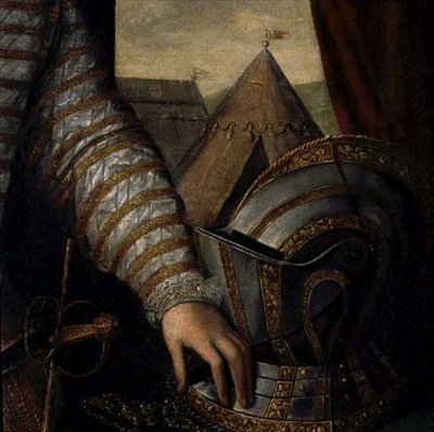 Portret Sir Roberta Dudleya, hrabiego Leicester (ok. 1532-88) XVI wiek (olej na płótnie) (detal) autorstwa English School