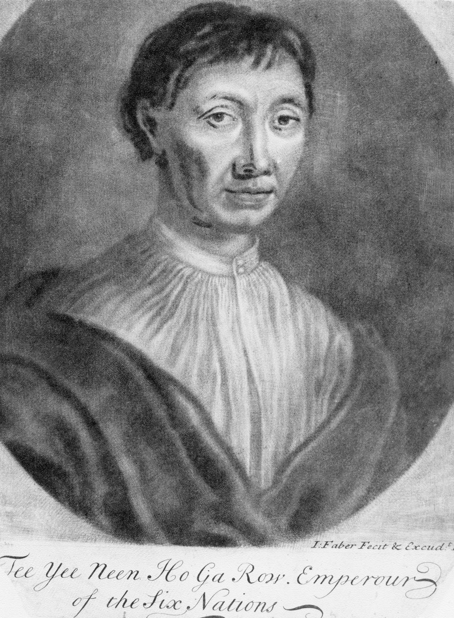 Portret Tee Yee Neen Ho Ga Row, cesarza Sześciu Narodów (mezzotinta) autorstwa English School