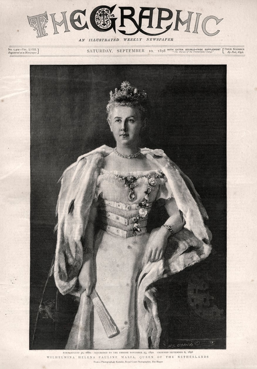 Portret Wilhelminy Holandii (1880-1962), Królowej Holandii - Pierwsza strona gazety „Grafika” autorstwa English School