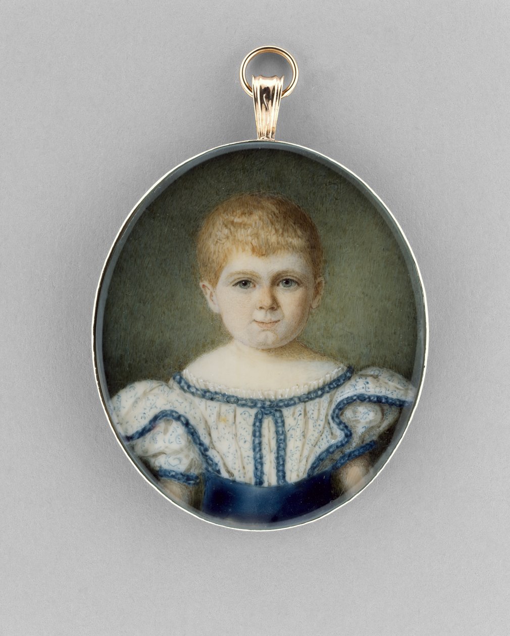 Portret chłopca, ok. 1820-30 (akwarela na kości słoniowej, złoceniach i szkle) autorstwa English School