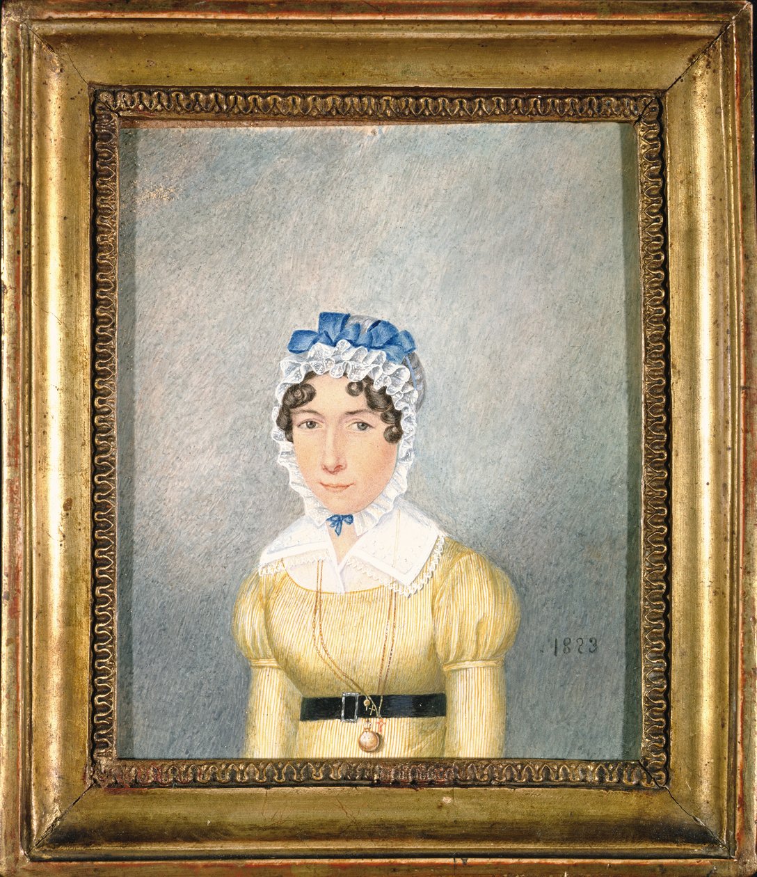 Portret damy ze złotym medalionem, 1823 (gwasz i toaleta na papierze) autorstwa English School