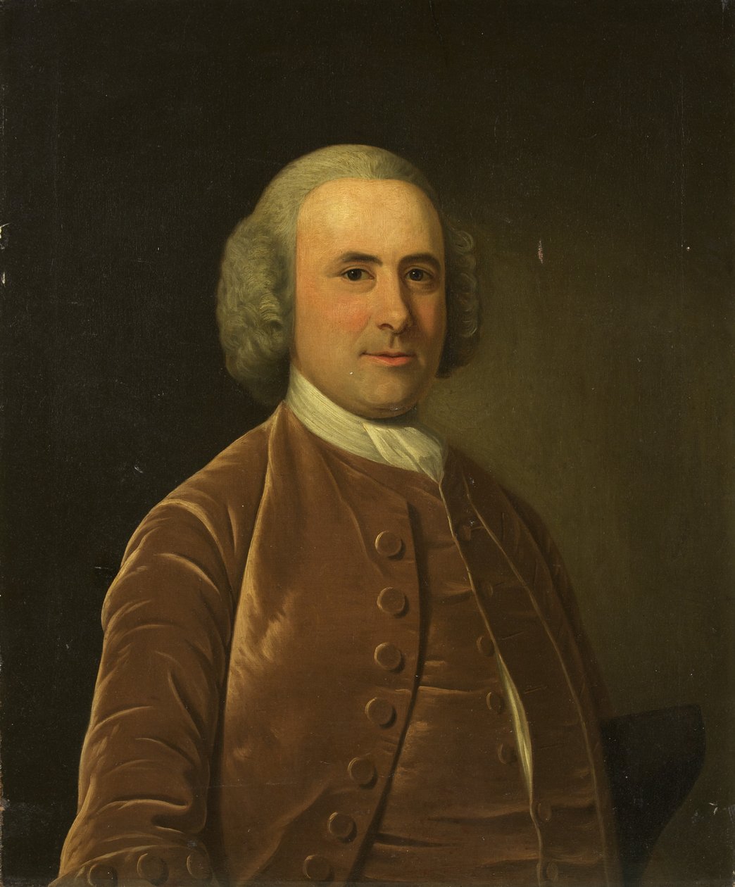 Portret mężczyzny w brązowym płaszczu i kamizelce (olej na płótnie) autorstwa English School