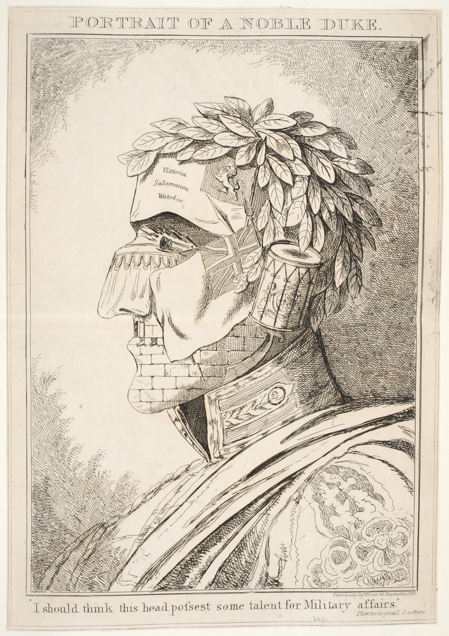Portret szlachetnego księcia, myślę, że ta głowa ma talent do spraw wojskowych, pub Thos McLean, 1829 autorstwa English School
