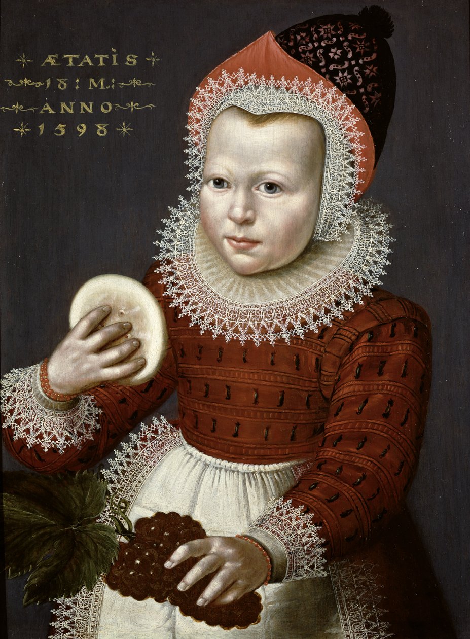 Portret młodej dziewczyny trzymającej chleb i winogrona, 1598 autorstwa English School