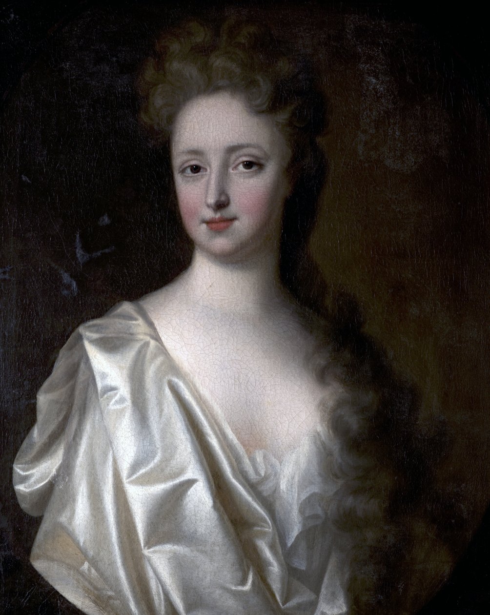 Portret młodej kobiety w białej satyny autorstwa English School
