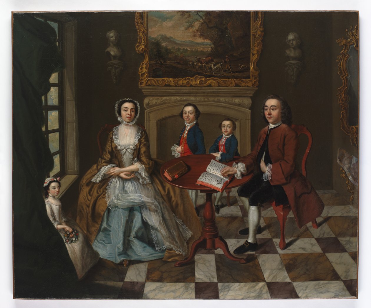 Portret rodziny we wnętrzu, uważany za rodzinę Roubel, lata 50. XVIII w. autorstwa English School