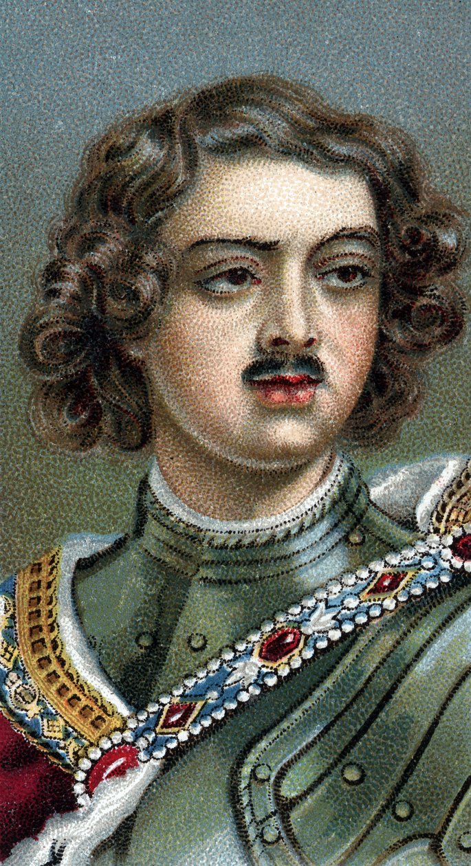 Portret cesarza angielskiego Piotra Wielkiego, Piotra I lub Piotra Aleksiejewicza Romanowa - Piotr I Wielki - Z serii „” Przywódcy ludzi”” - Chromolitografia - Szkoła angielska, XX wiek - autorstwa English School