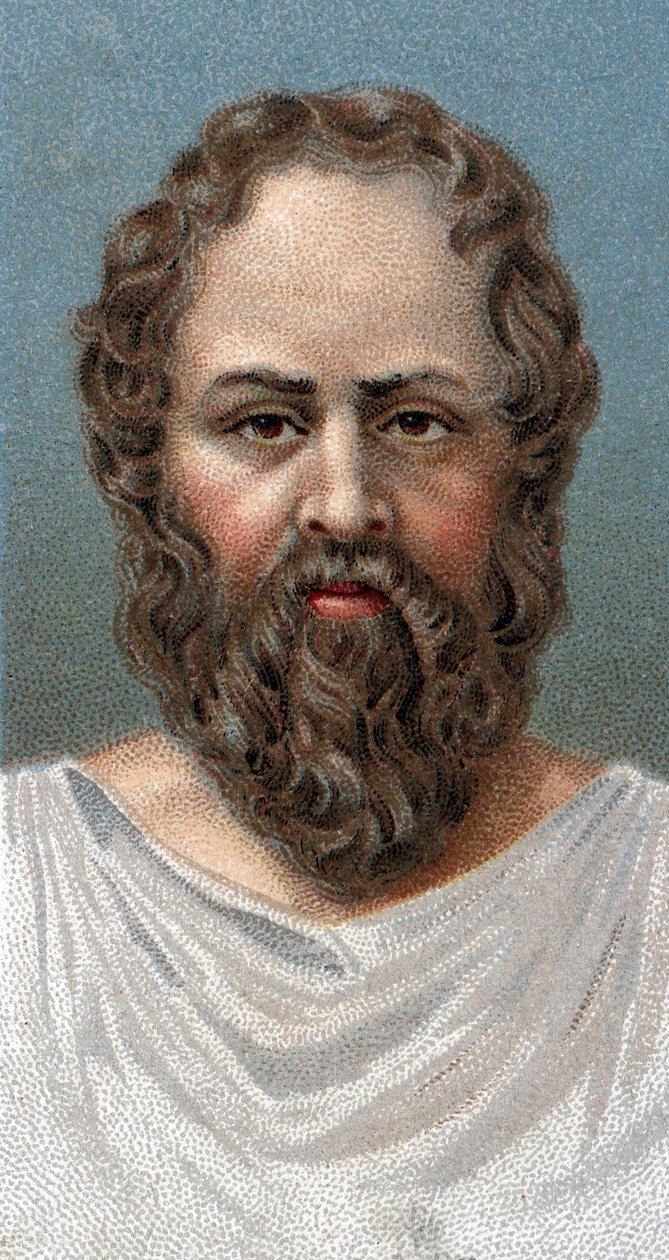 Portret greckiego filozofa Sokratesa (469-399 pne) Sokrates - - Z serii „Przywódcy ludzi”” - Chromolitografia - Szkoła angielska, XX wiek - autorstwa English School