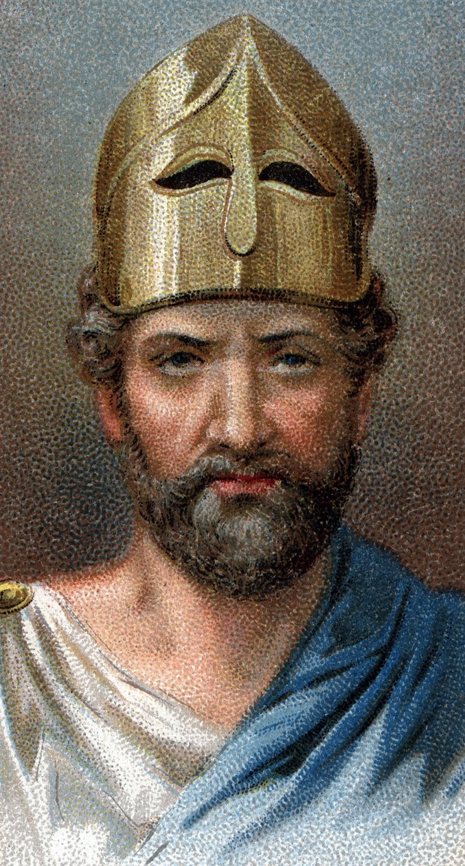 Portret greckiego generała i polityka Peryklesa (494-429 pne) - Z serii „”Przywódcy ludzi”” - Chromolitografia - Szkoła angielska, XX wiek - autorstwa English School