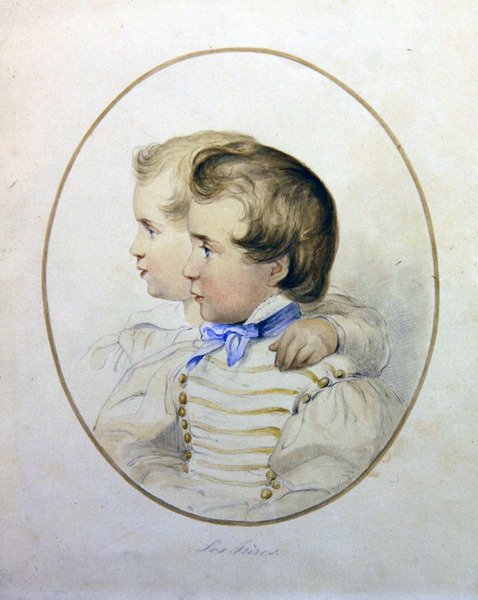 Portret dwóch braci w strojach wojskowych, ok. 1840 (akwarela na papierze) autorstwa English School