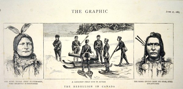 Portraits of Rebel Chiefs Poundmaker and Big Bear, opublikowane w „The Graphic”, 27 czerwca 1885 (lito) autorstwa English School