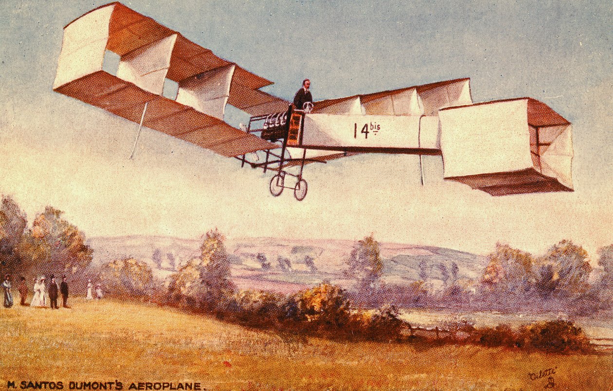 Pocztówka przedstawiająca samolot Santos-Dumont 14-bis, ok. 1900 r. 1910 autorstwa English School