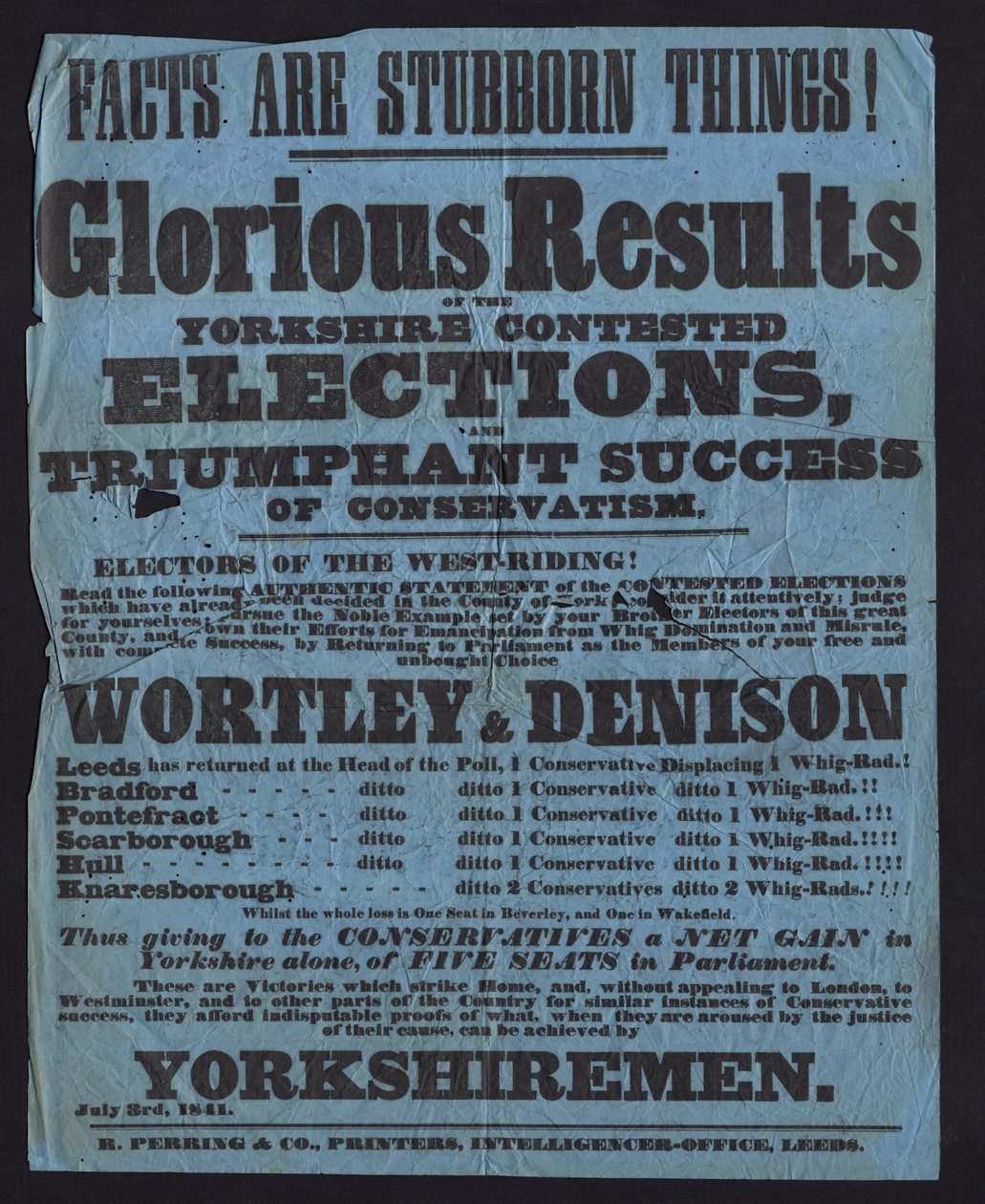 Plakat upamiętniający zwycięstwo konserwatywnych kandydatów w wyborach parlamentarnych w Yorkshire autorstwa English School