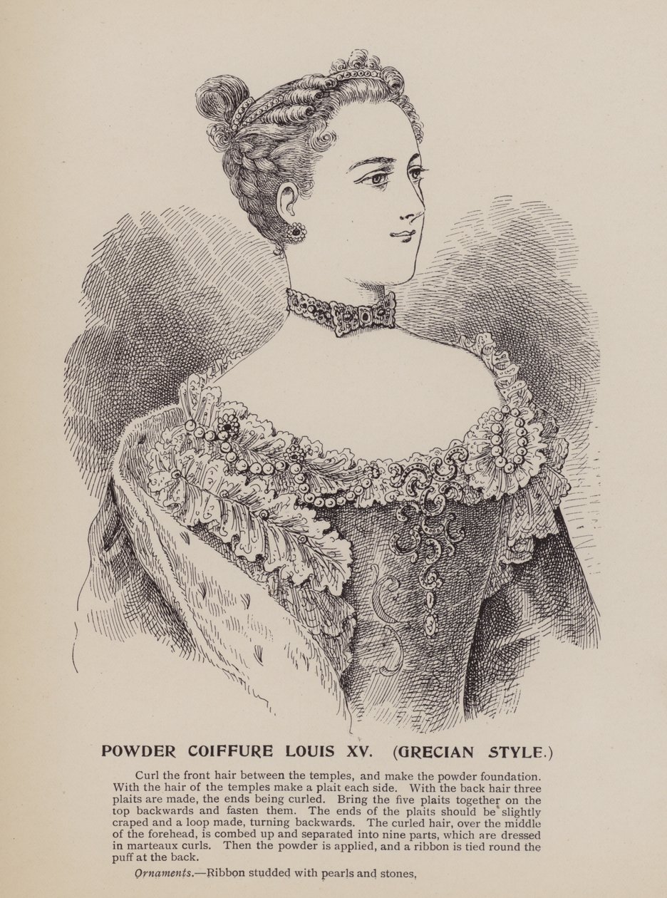 Powder Coiffure Louis XV, styl grecki (rycina) autorstwa English School