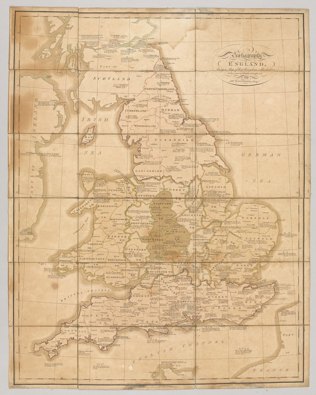 Praehagrafia Anglii, będąca mapą tego Królestwa ilustrującą główne bitwy w nim stoczone, 1807 r. autorstwa English School