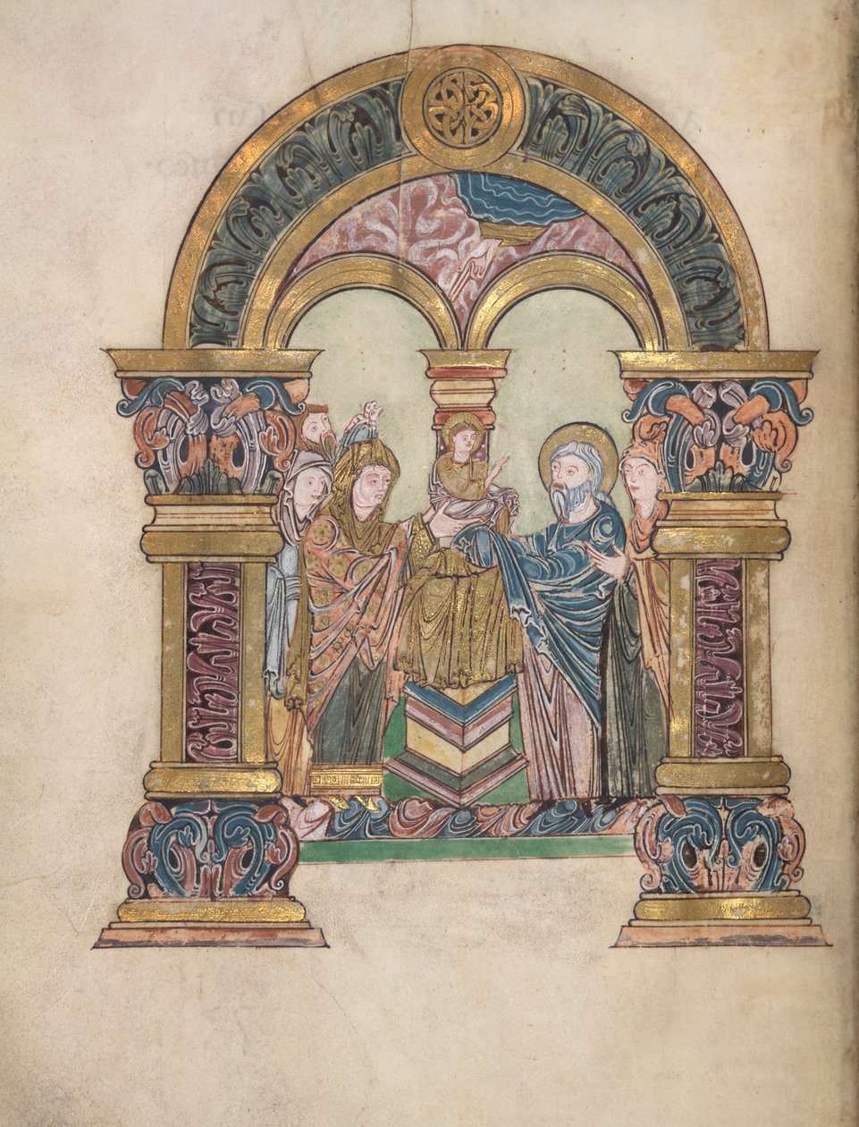 Prezentacja w świątyni, Add. 49598, f.34v, z Błogosławieństwa św Aethelwold, 971-984 (welum) autorstwa English School