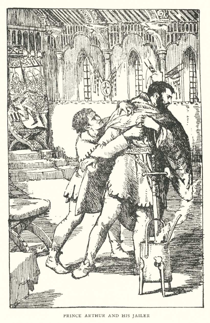Książę Artur i jego strażnik (litografia) autorstwa English School