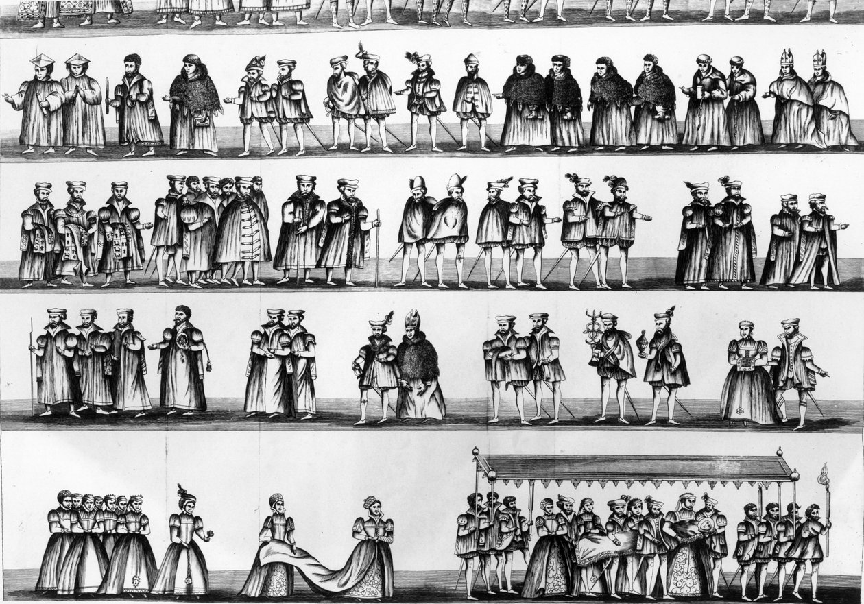Procesja podczas chrztu księcia Artura, syna Henryka VII, wyryta w 1782 r. autorstwa English School