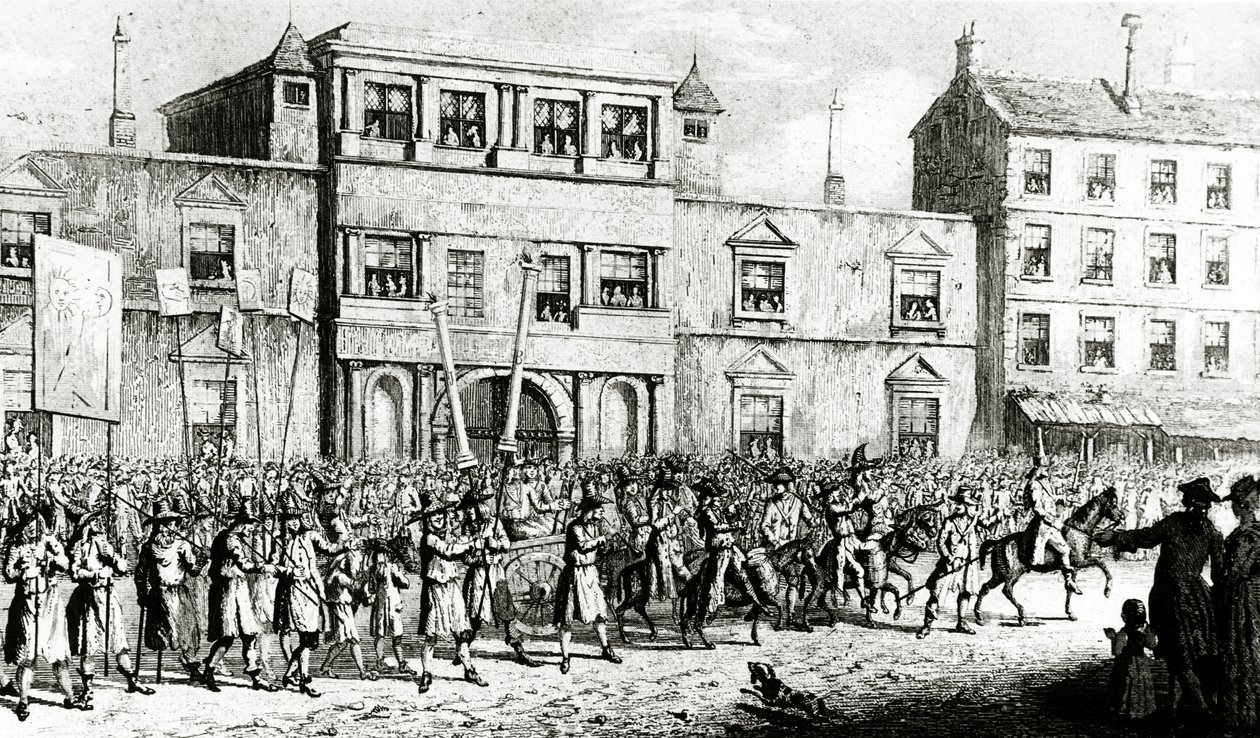 Procesja z 1741 r. w Londynie wyszydzająca masonów, 1843 autorstwa English School