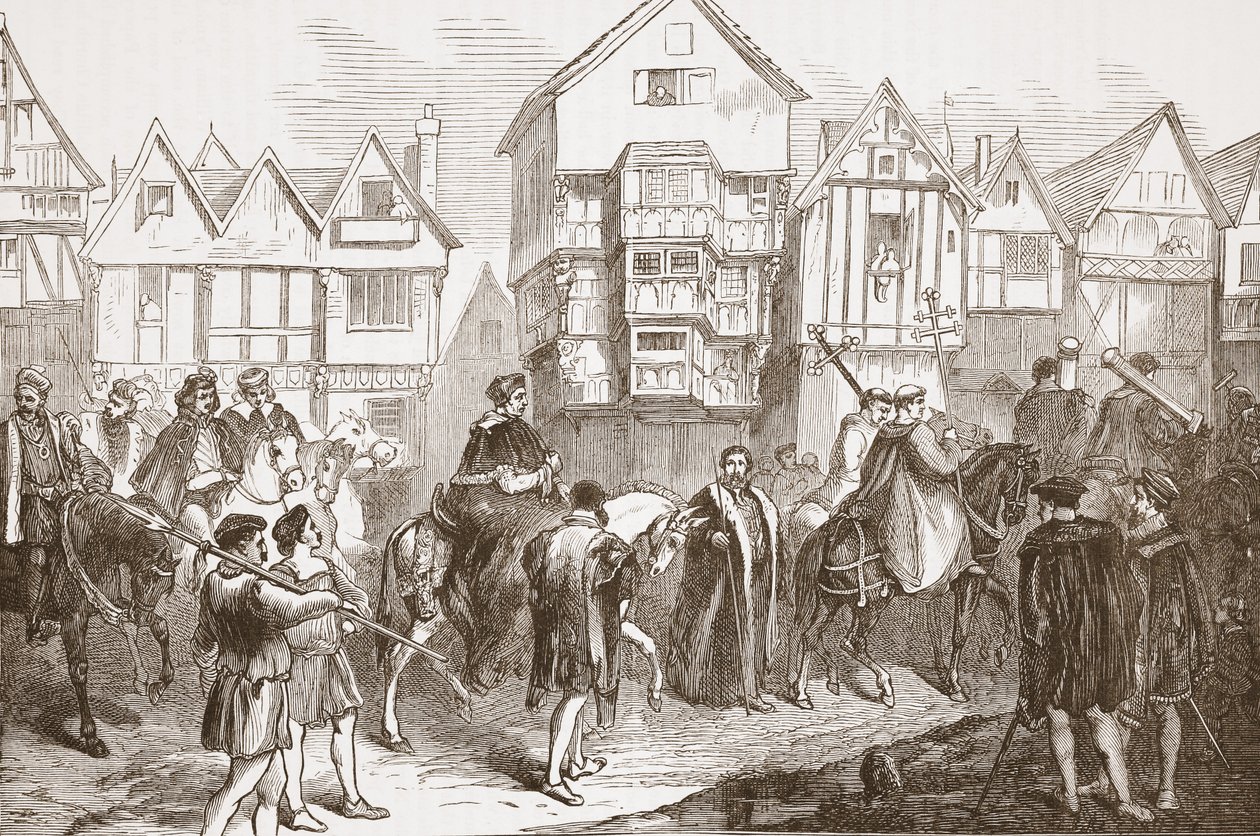 Procesja Wolseya do Westminster Hall, ilustracja z Historii protestantyzmu Jamesa Aitkena Wylie (1808-1890), wyd. 1878 autorstwa English School