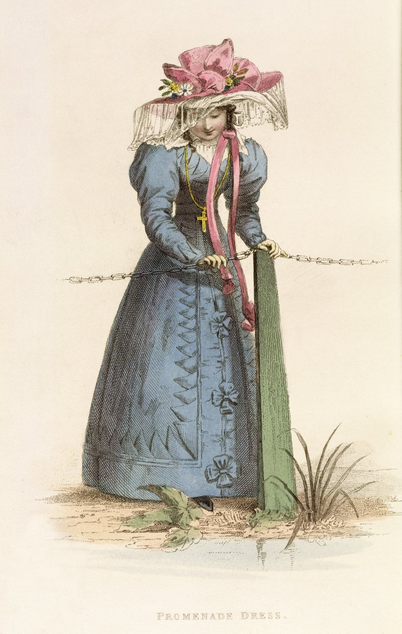 Sukienka Promenade, modny talerz z Ackermanns Repository of Arts, ok.1825 autorstwa English School