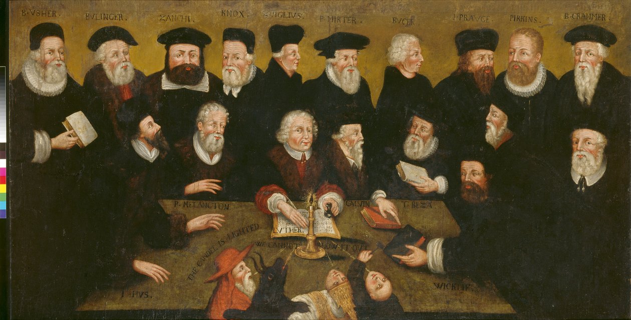 Reformatorzy protestanccy, ok. 1654 (olej na panelu) autorstwa English School