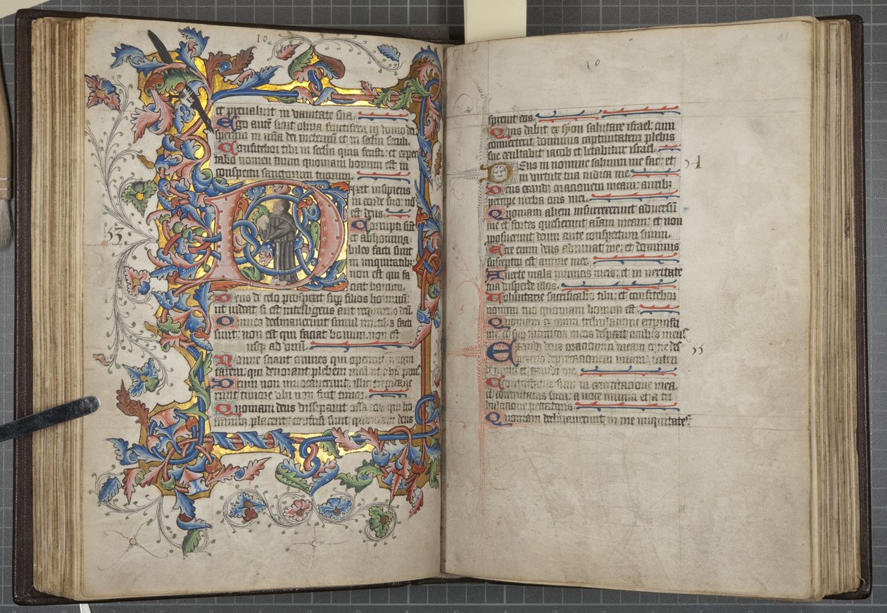 Psałterz z kalendarzem Sarum use, Fol 40 verso 41 recto, c.1425-75 (tusz, farba i złoto na welinie) autorstwa English School