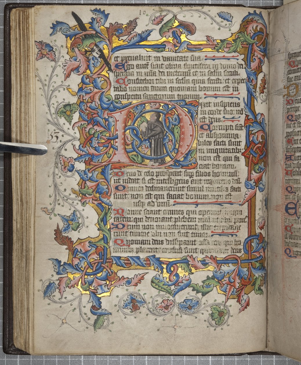 Psałterz z kalendarzem Sarum use, Fol 40 verso, ok. 1425-75 (tusz, farba i złoto na welinie) autorstwa English School