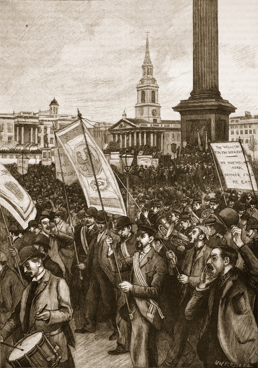 Spotkanie publiczne na Trafalgar Square z okazji Krwawej Niedzieli 1892, ilustracja z Cassells Illustrated History of England (zdjęcie w sepii) autorstwa English School