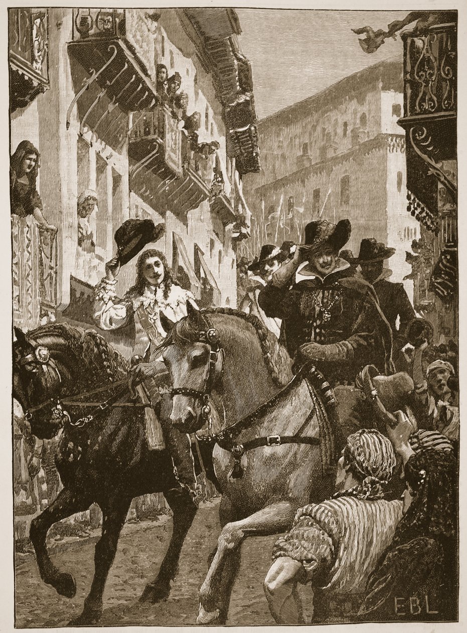 Publiczne przyjęcie księcia Karola w Madrycie, ilustracja z Cassell Illustrated History of England (zdjęcie w sepii) autorstwa English School