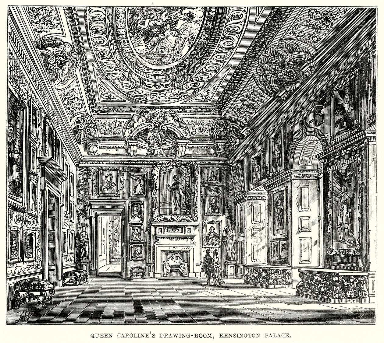 Salon królowej Karoliny, Pałac Kensington (rycina) autorstwa English School