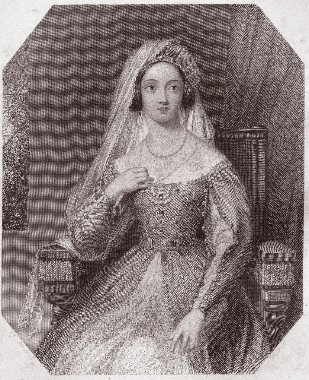 Królowa Katarzyna Aragońska, żona Henryka VIII (Słynna historia życia króla Henryka Ósmego) - Katarzyna Aragońska (Słynna historia życia króla Henryka Ósmego) w - „Galeria Kobiet Szekspira, kolekcja czterdziestu -pięć poważnych po autorstwa English School