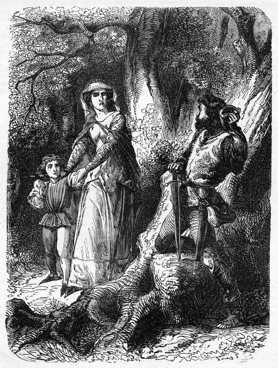 Królowa Małgorzata i złodziej Hexham, ilustracja z „Ilustrowanej historii Anglii Johna Cassella” opublikowana w 1858 r. autorstwa English School