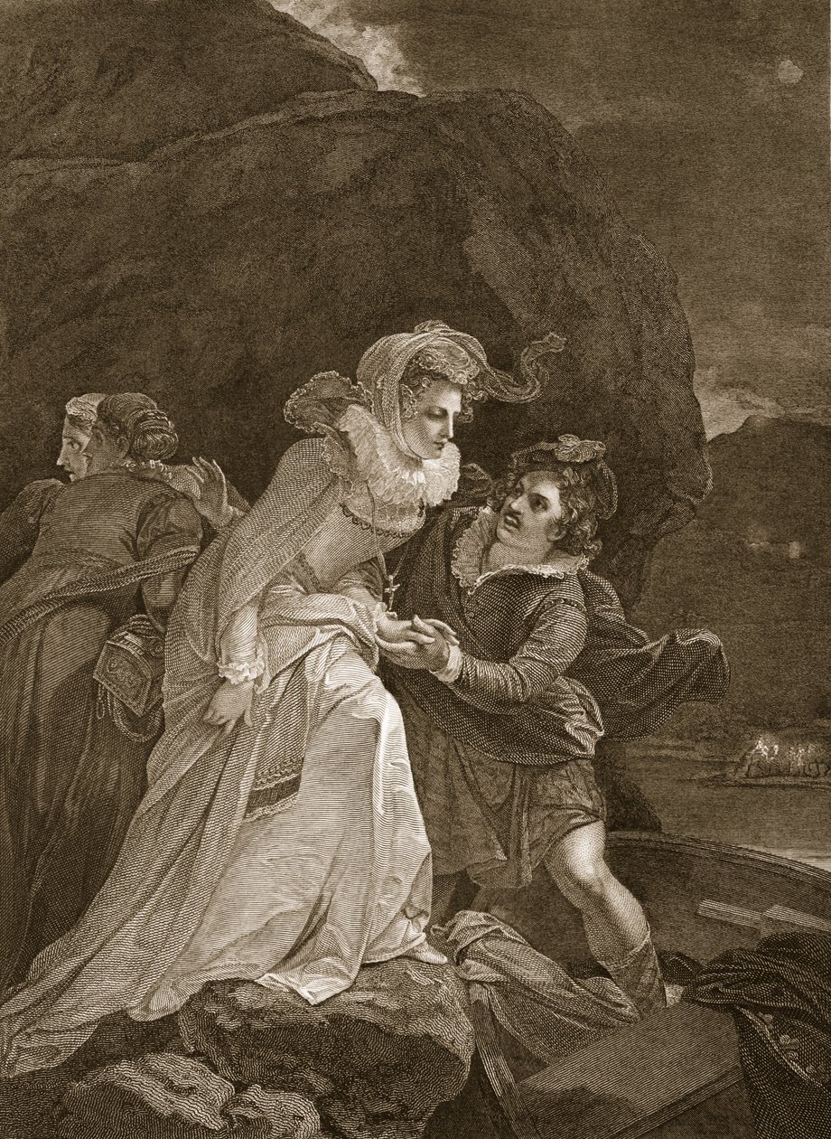 Queen Mary uciekająca z zamku Loch Leven, ilustracja z David Hume The History of England, wyd. R. Bowyer, Londyn, 1812 r. autorstwa English School