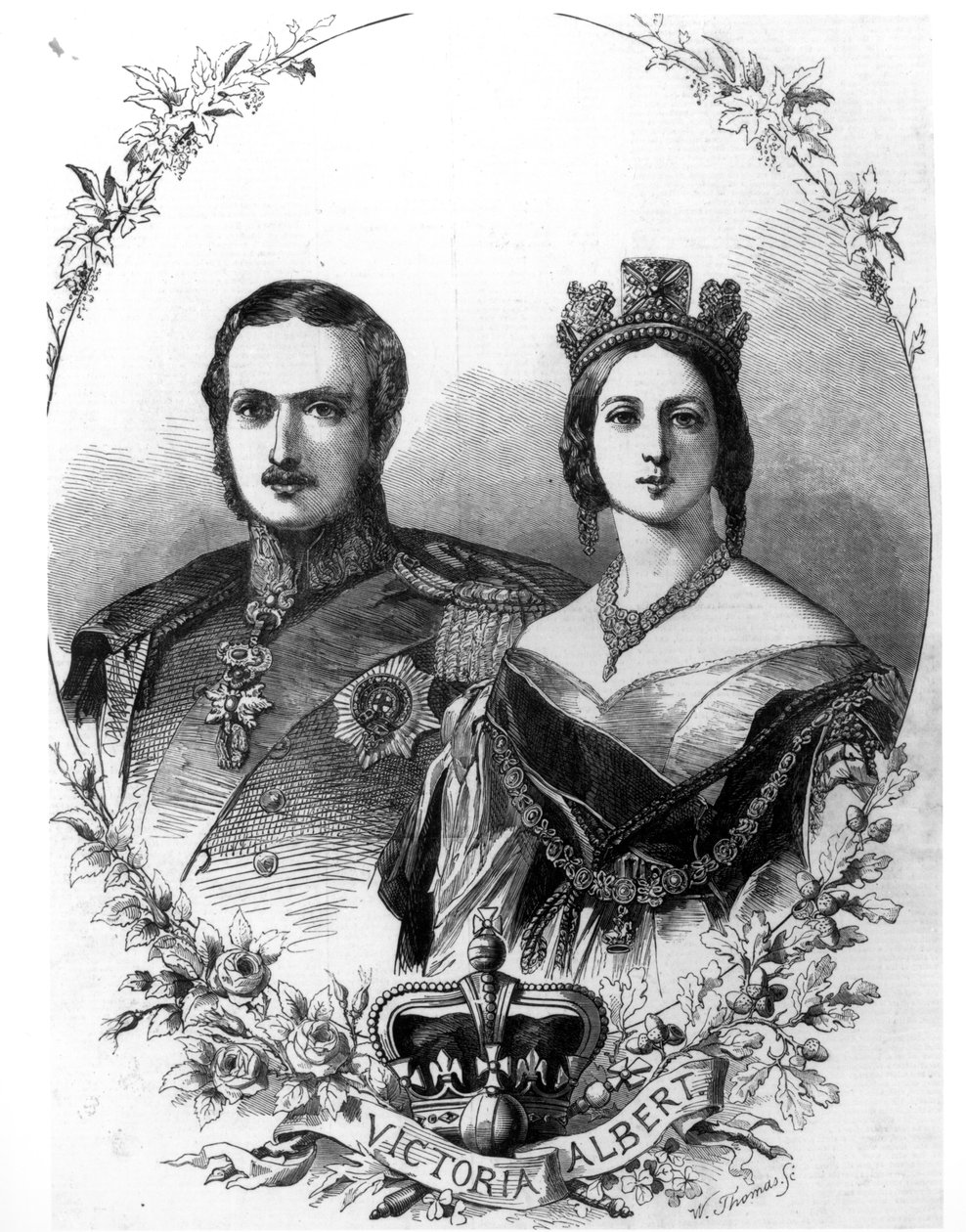 Królowa Wiktoria (1819-1901) i książę Albert (1819-61) grawerowane przez W. Thomasa, 1844 autorstwa English School