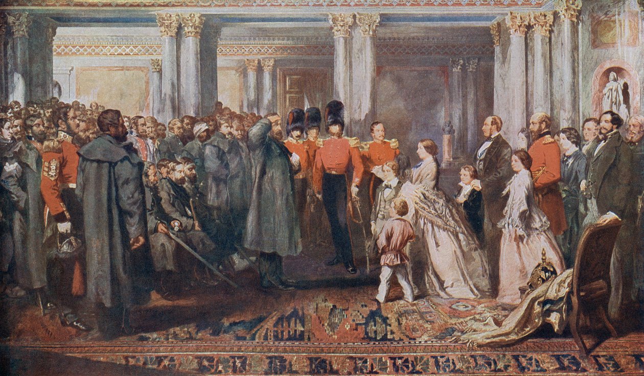 Królowa Wiktoria przyjmuje na audiencji weteranów wojny krymskiej autorstwa English School