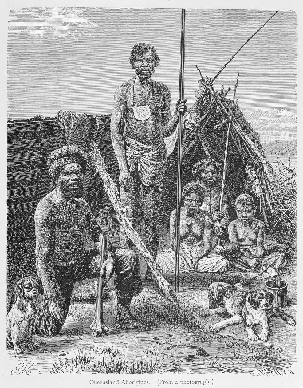 Queensland aborygeni, wyryte z fotografii przez E. Krell, z 