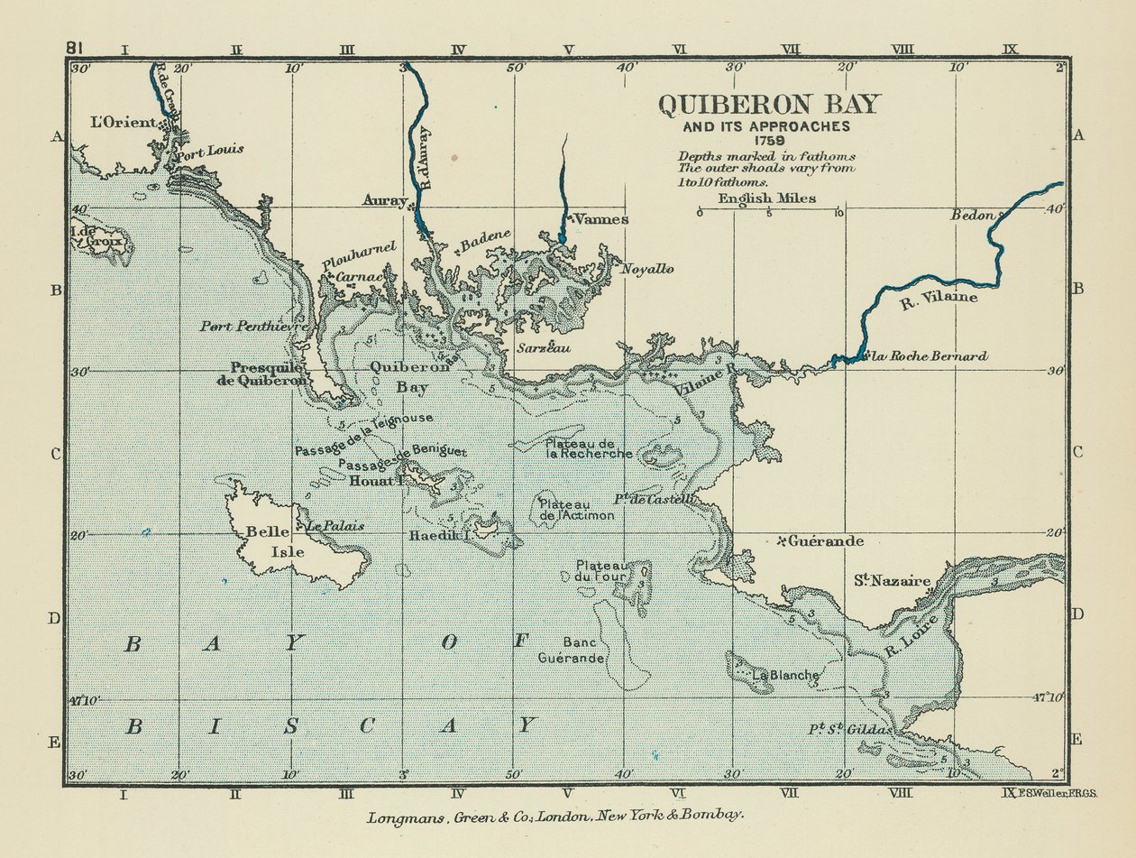 Zatoka Quiberon i jej podejścia (kolorowa litografia) autorstwa English School
