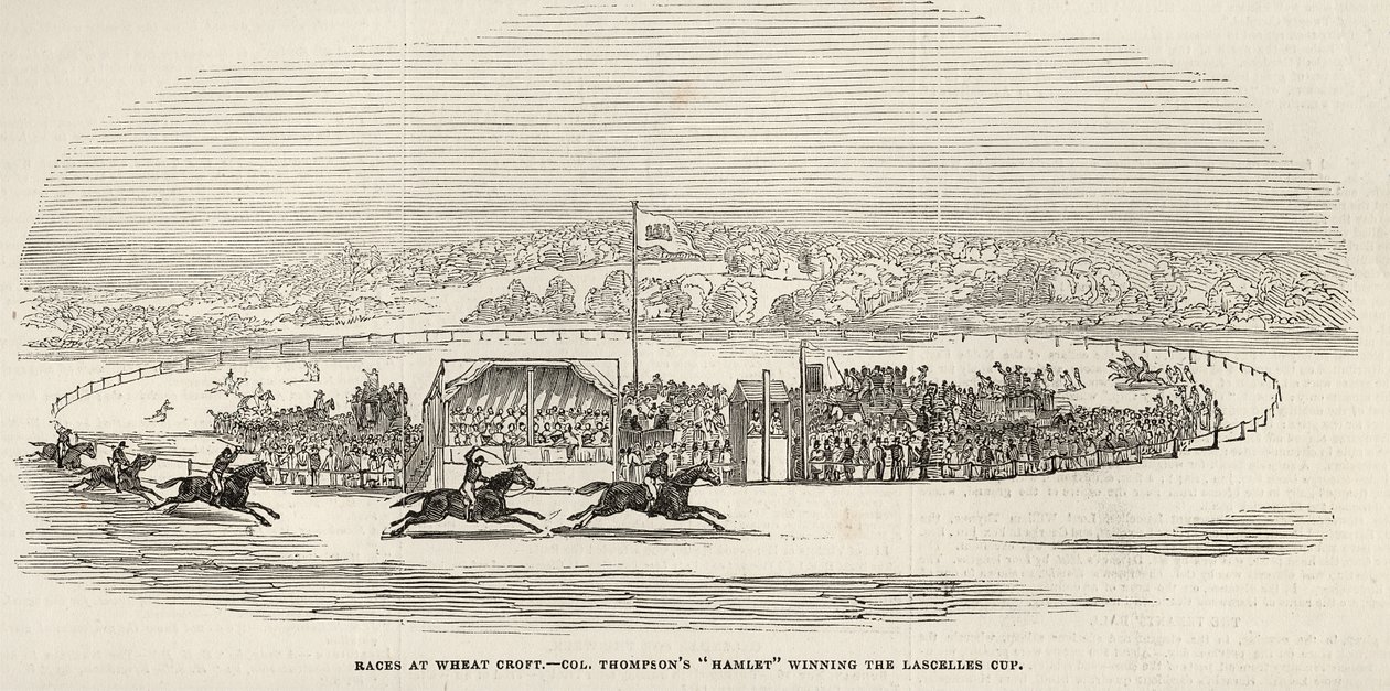 Wyścigi w Wheat Croft: „Hamlet” pułkownika Thompsona wygrywający Puchar Lascelles, z „The Illustrated London News”, 15 listopada 1845 autorstwa English School
