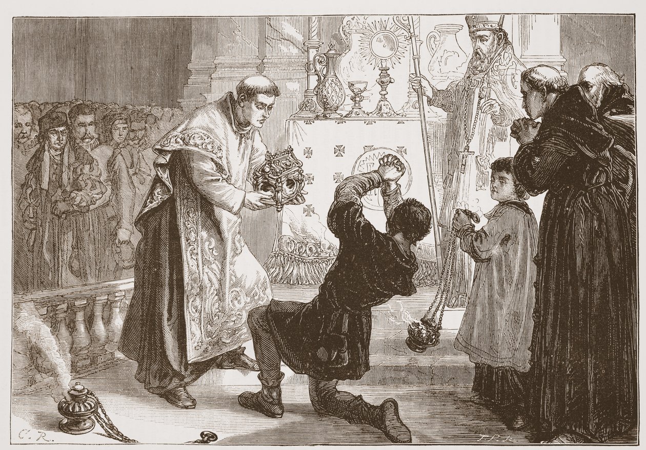Cud Radziwiłłów: uzdrowienie złudnego demona, ilustracja z Historii protestantyzmu Jamesa Aitkena Wyliego (1808-1890), wyd. 1878 autorstwa English School
