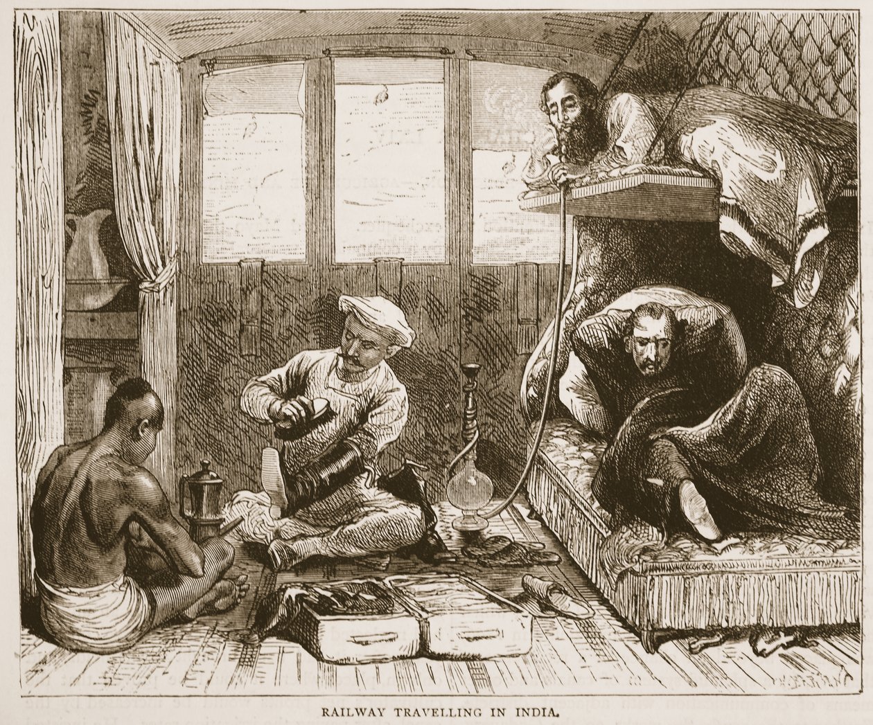Podróż koleją po Indiach, ilustracja z Ilustrowanej Historii Anglii Cassells autorstwa English School